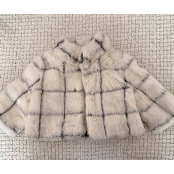 Janie And Jack White Plaid Faux Fur Coat